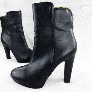 Diba Heeled Mid-Calf Boots Black Leather, Size 6